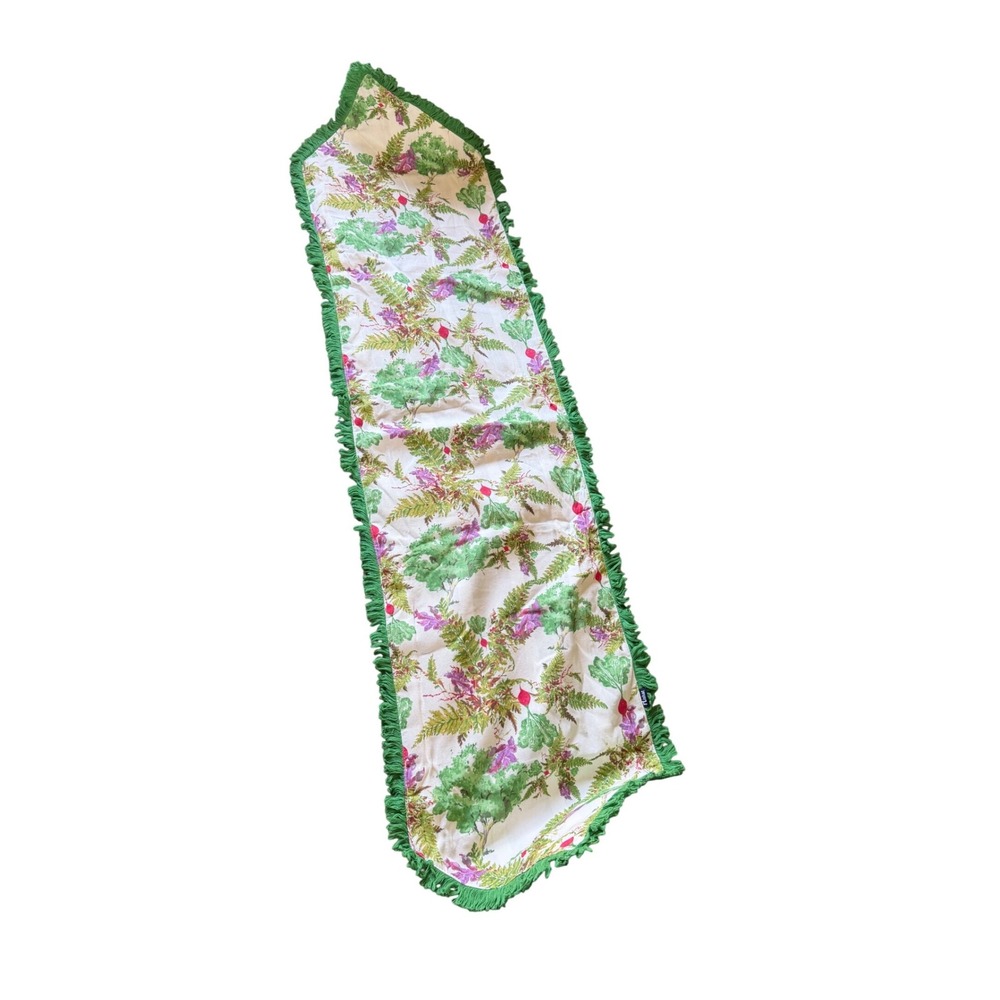 Nishat Botanical‎ Table Runner Radish Fern Green Fringe Reversible 56x14 Boho
